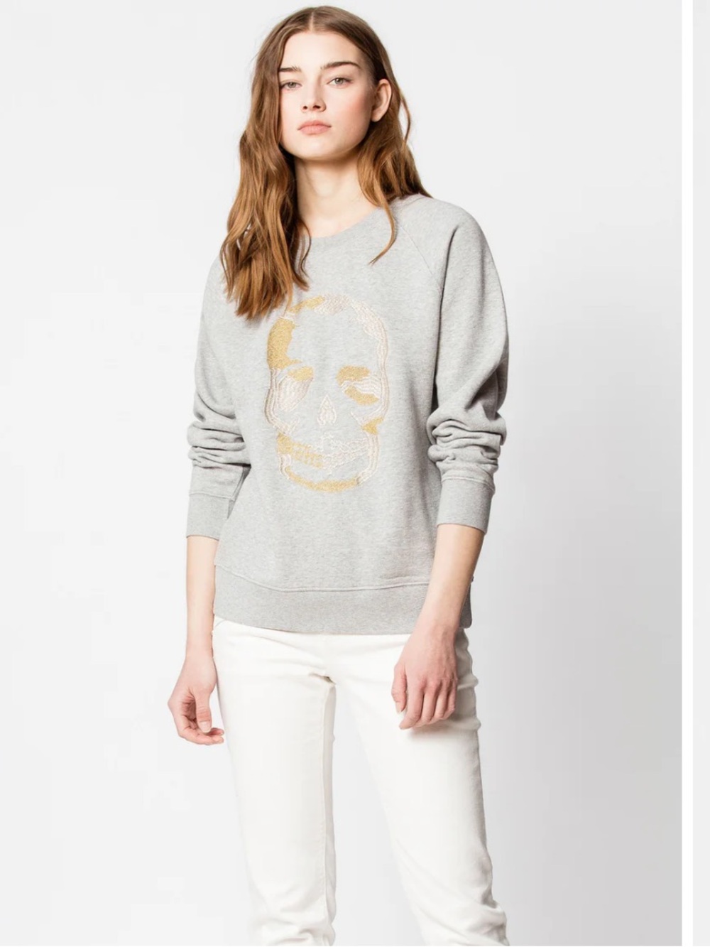 Zadig & voltaire Grey Sweatshirt with Gold Skull Graphic sz M #G4